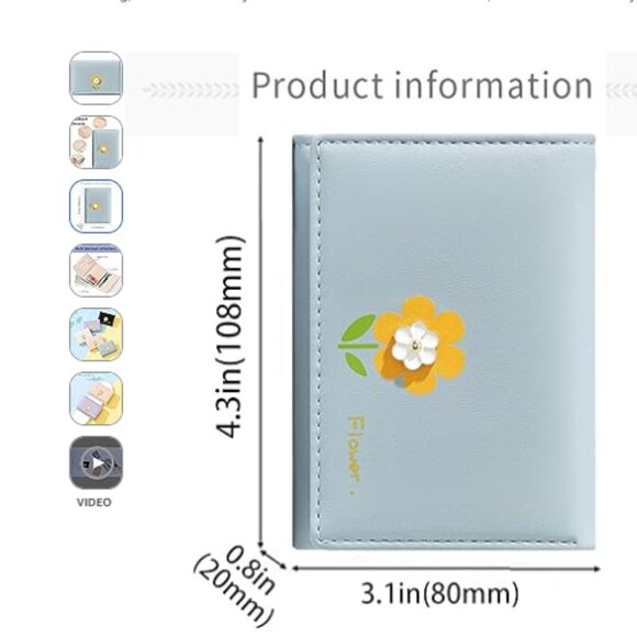 Womens Wallet ID Cardholder Money Compact Kawaii Flower Cute Blue - Picture 3 of 8